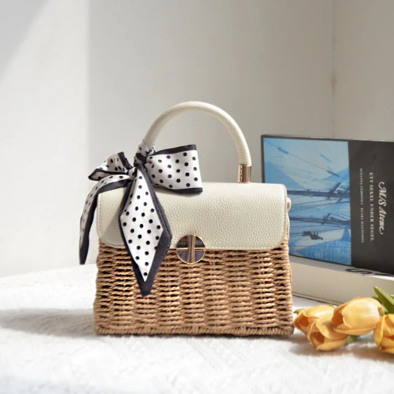 Woven Flap Top-Handle Bag