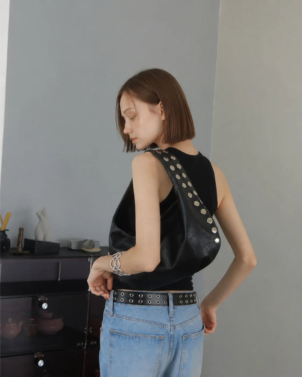 Studded Hobo Shoulder Bag