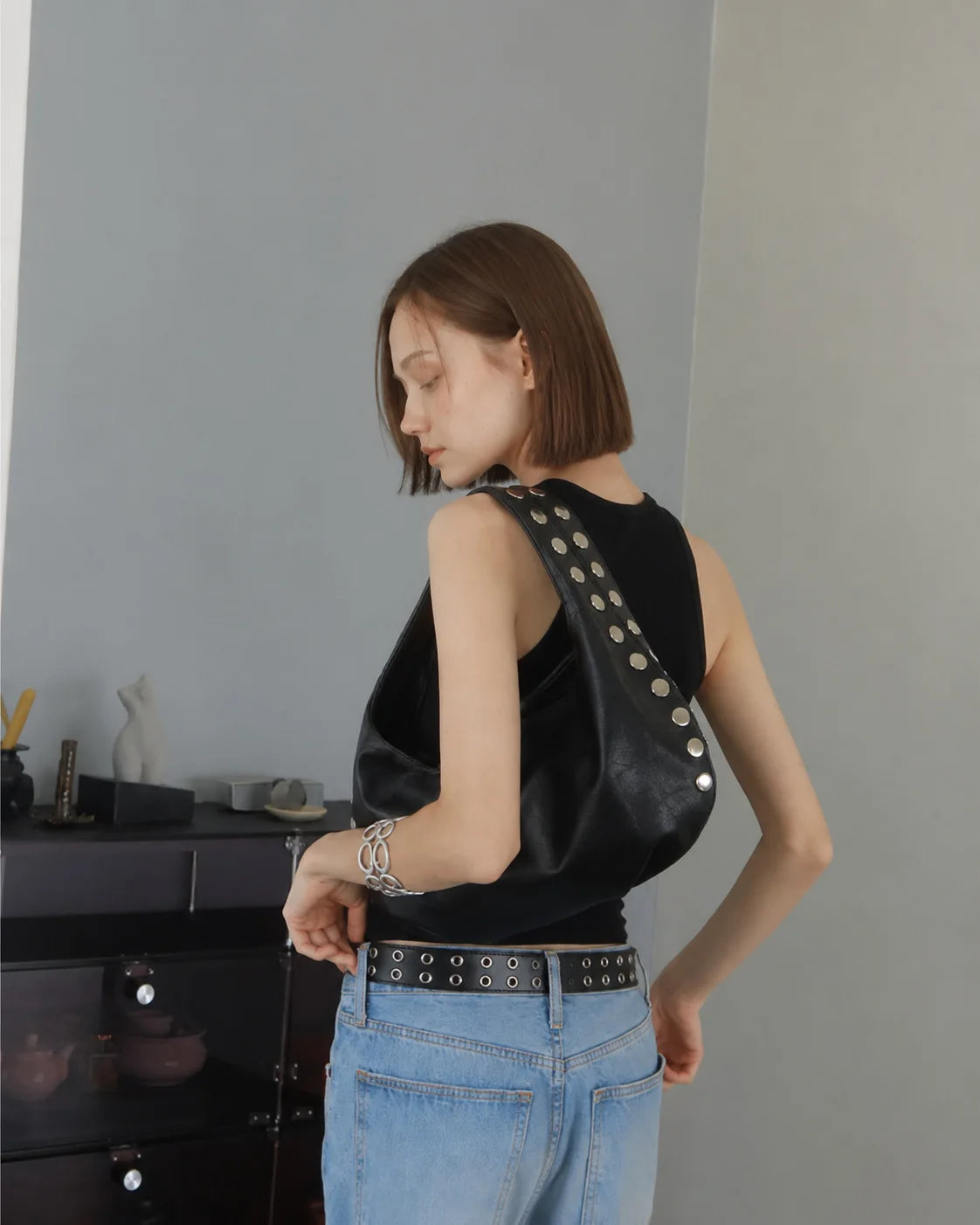 Studded Hobo Shoulder Bag