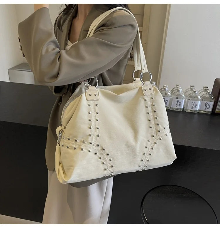 Studded Shoulder Tote Bag
