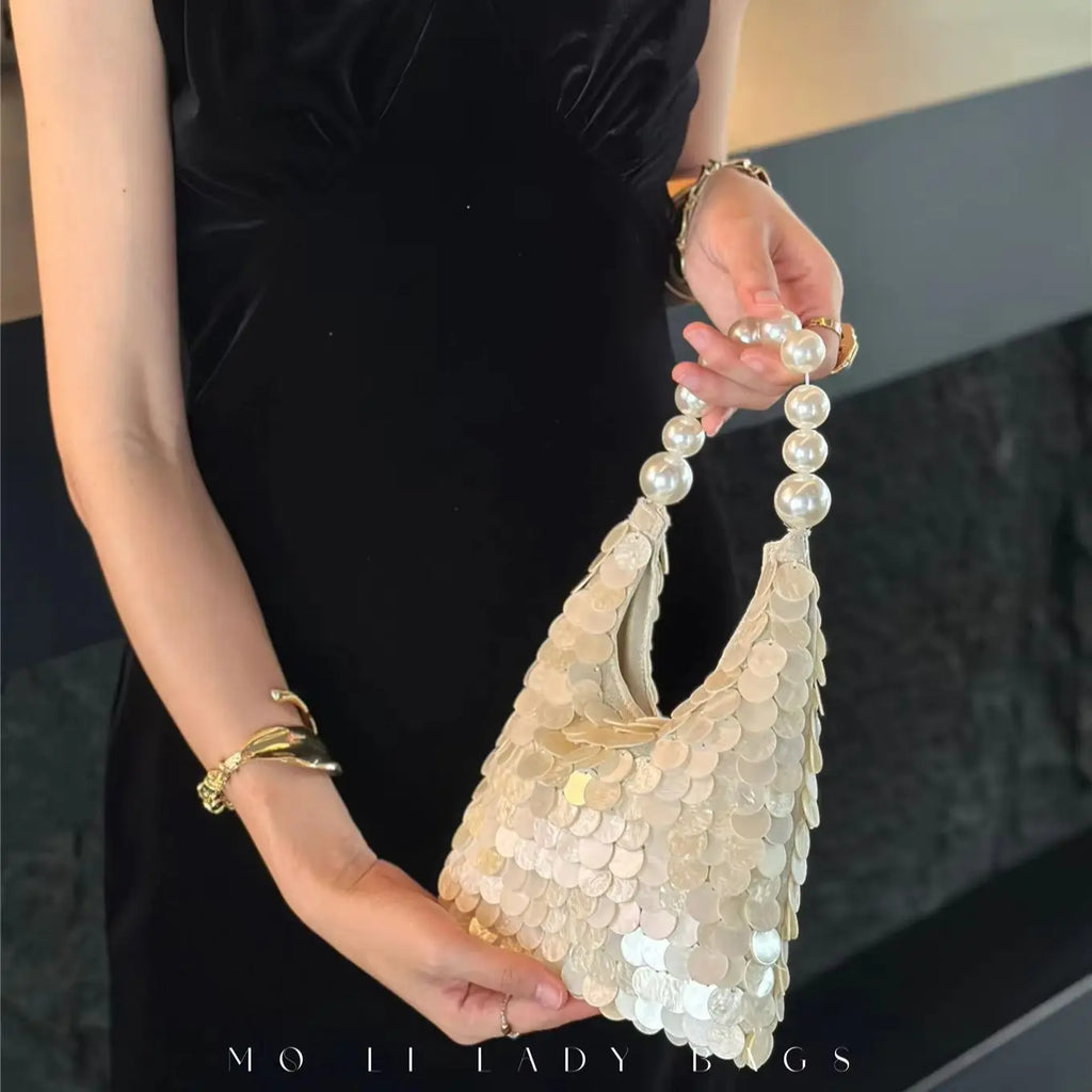 Disc Beaded Handle Handbag