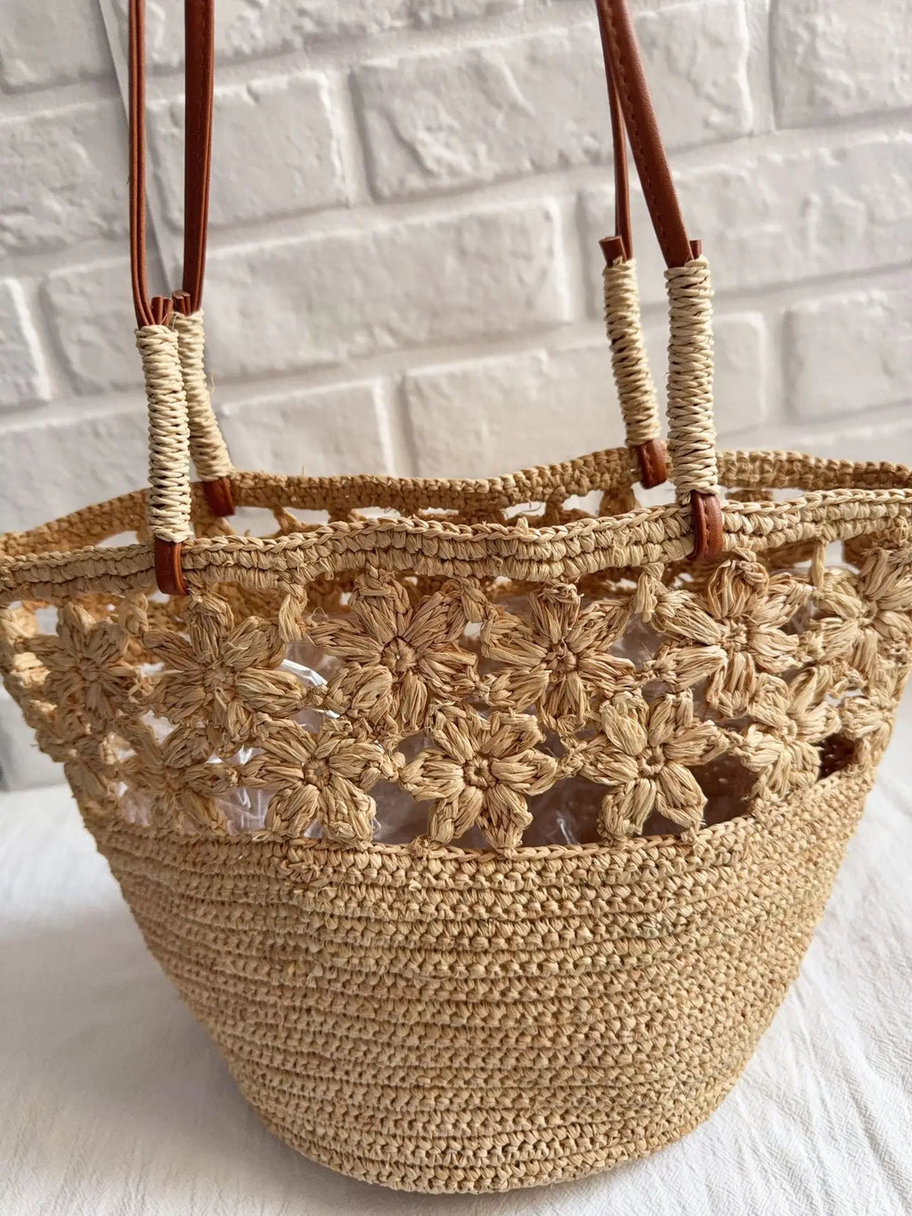 Openwork Woven Basket Tote