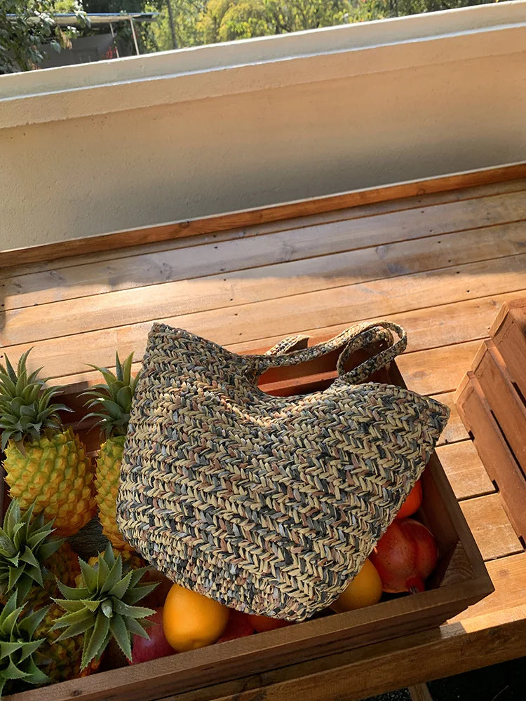 Textured Woven Trapeze Tote Bag