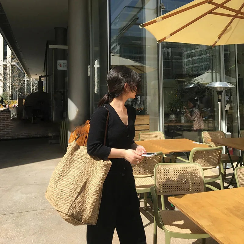 Woven Double-Handle Tote Bag