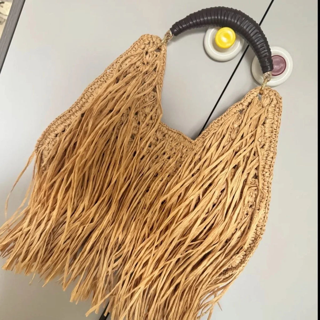 Fringed Woven Shoulder Bag