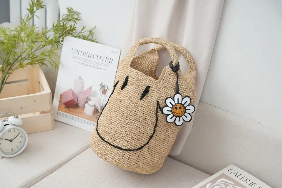 Smiley Woven Bucket Handbag