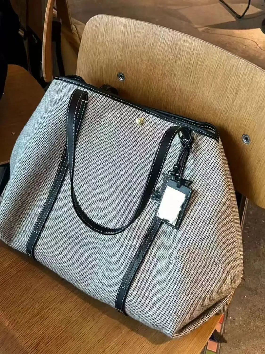 Contrast-Trim Soft Tote Bag