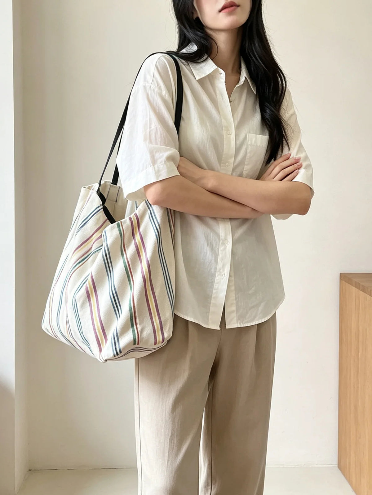 Striped Soft Tote Bag
