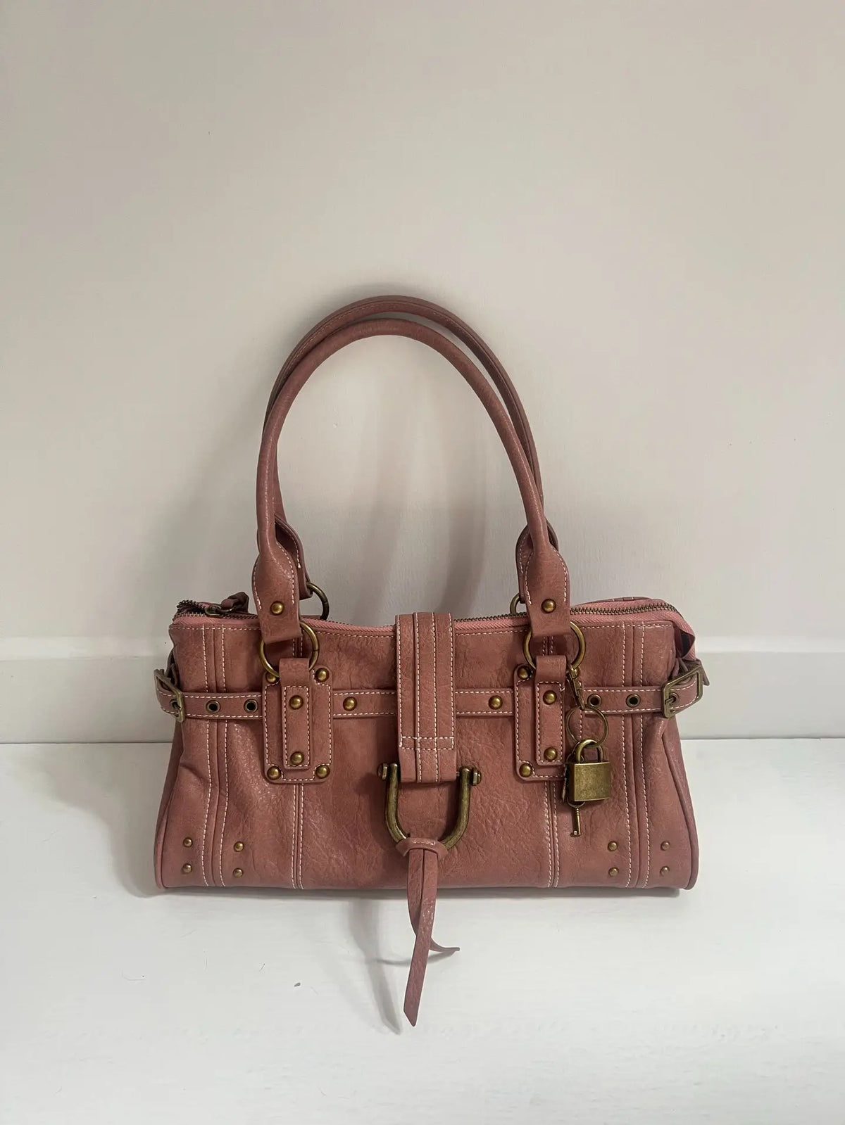 Buckled Studded Shoulder Bag