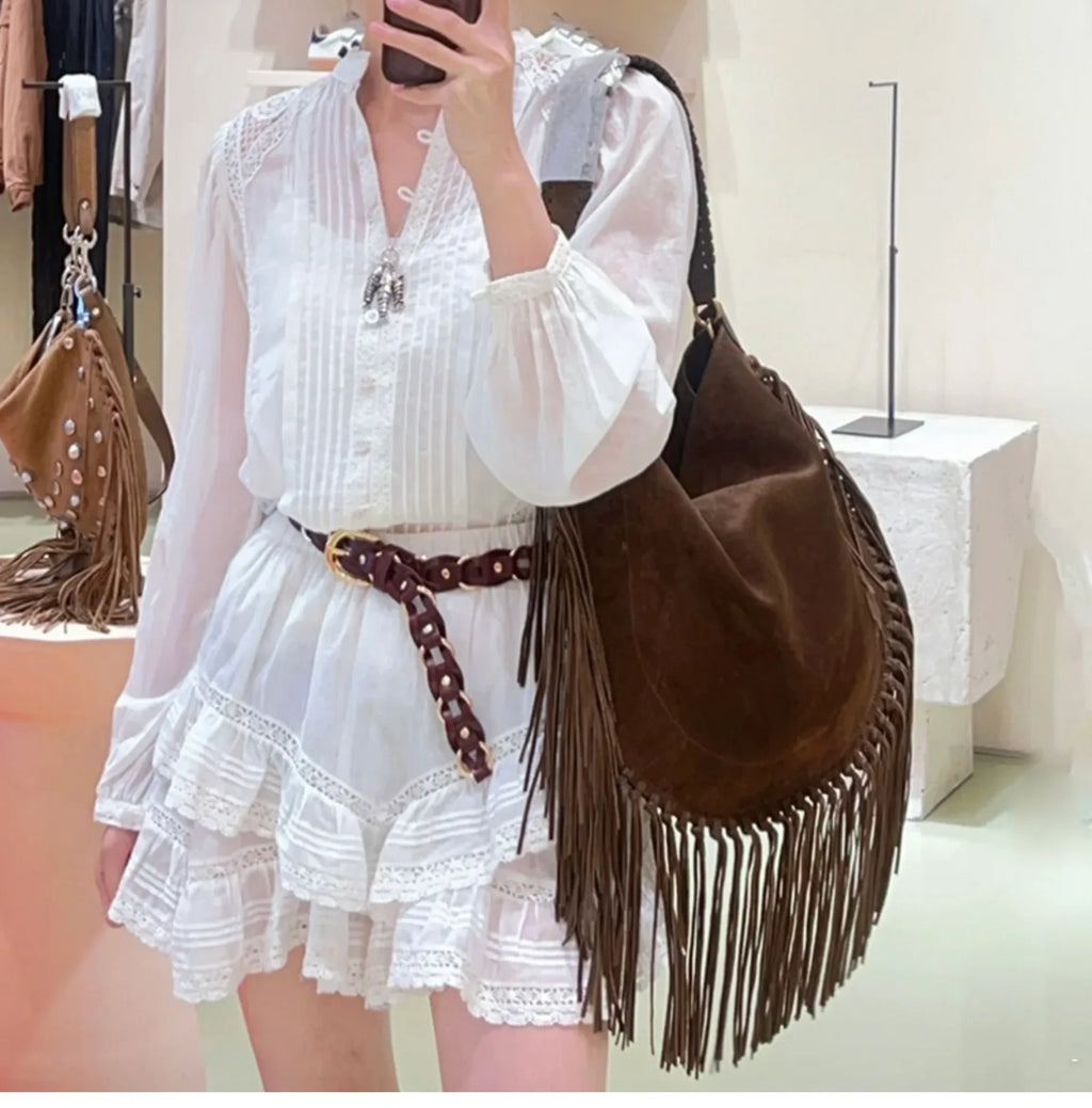 Fringe Crescent Shoulder Bag
