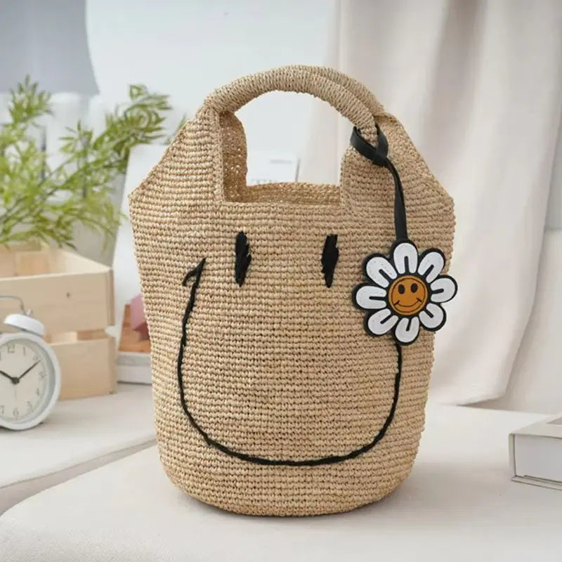 Smiley Woven Bucket Handbag