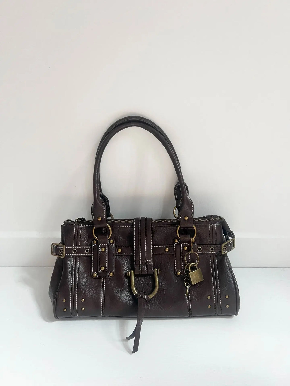 Buckled Studded Shoulder Bag