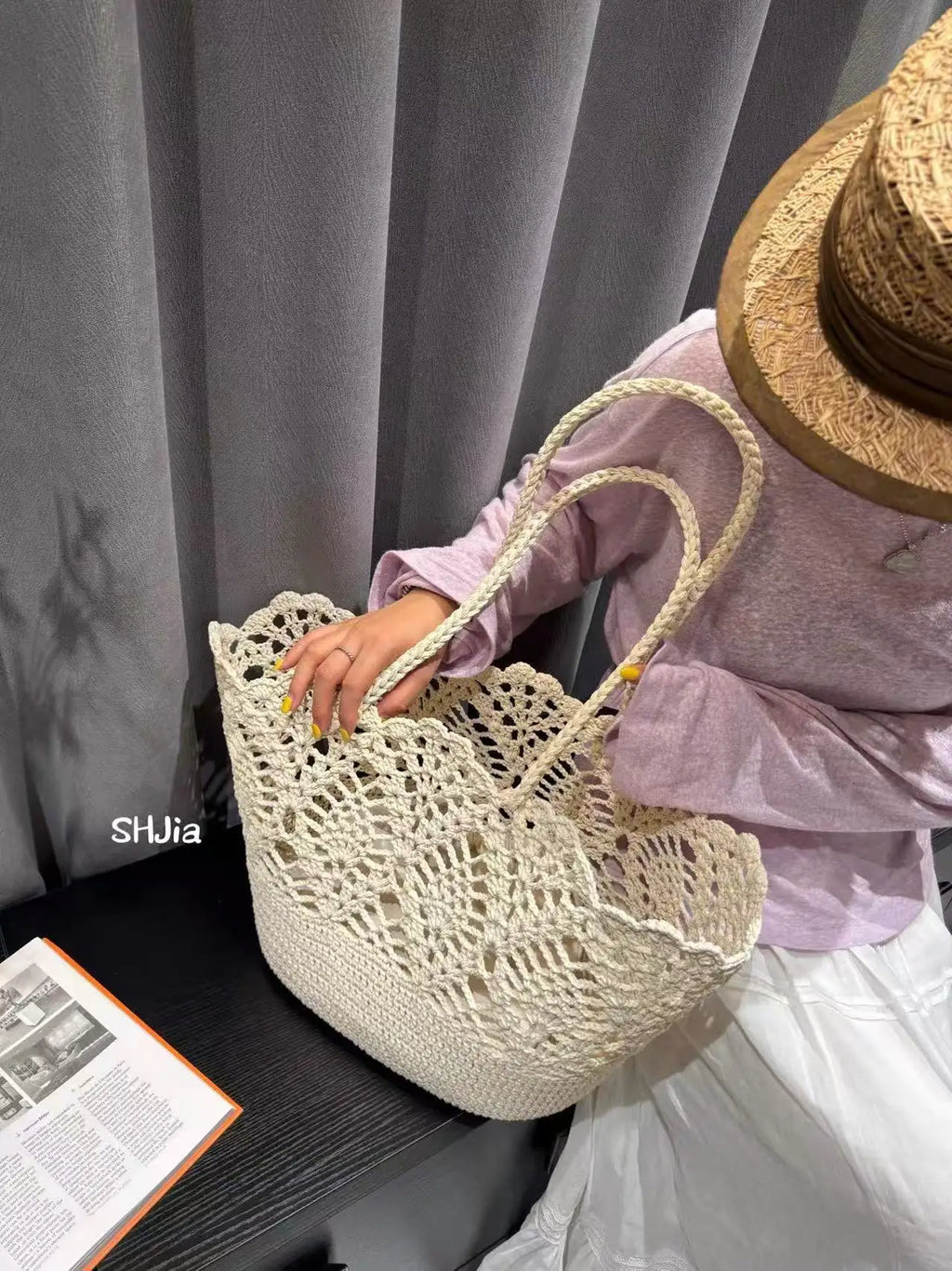 Floral Open-Weave Shoulder Bag