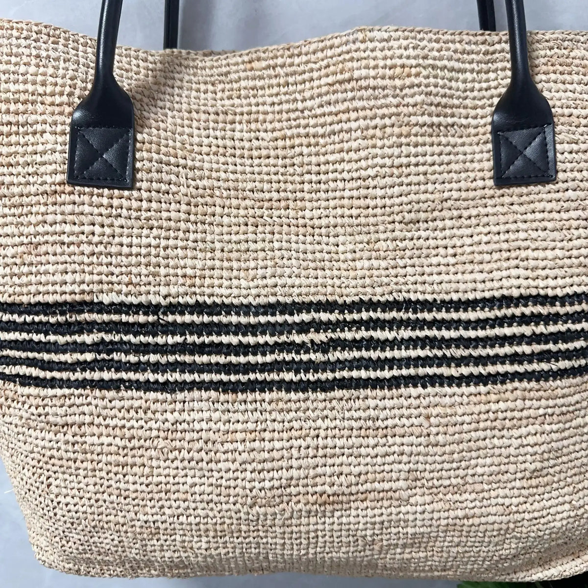 Striped Woven Shoulder Tote