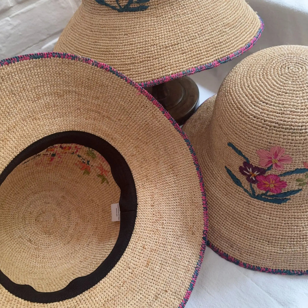 Floral Embroidered Woven Sun Hat