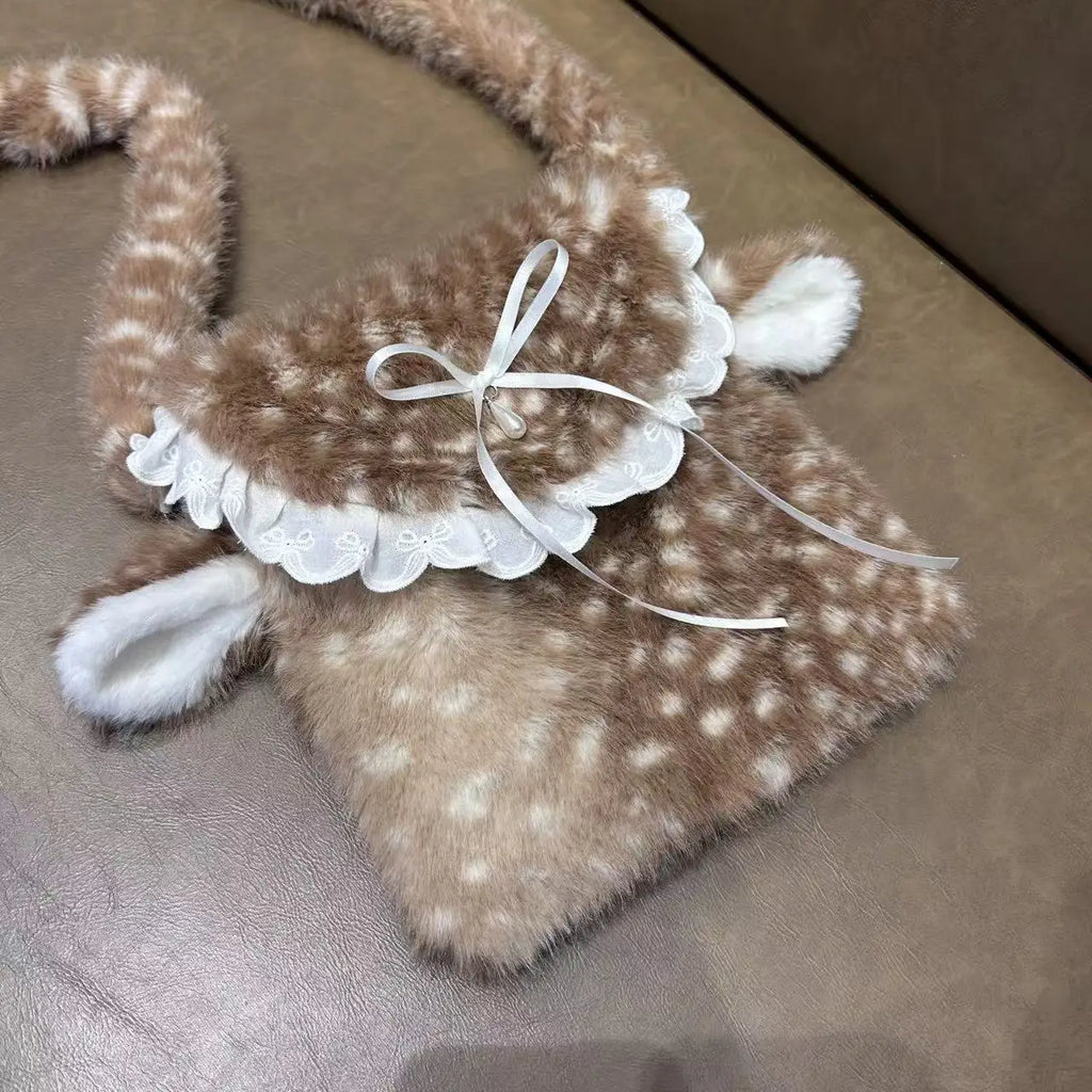 Ruffle-Trim Plush Crossbody Bag