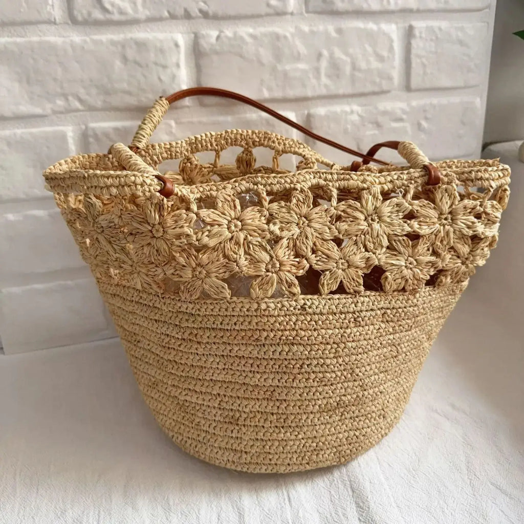 Openwork Woven Basket Tote
