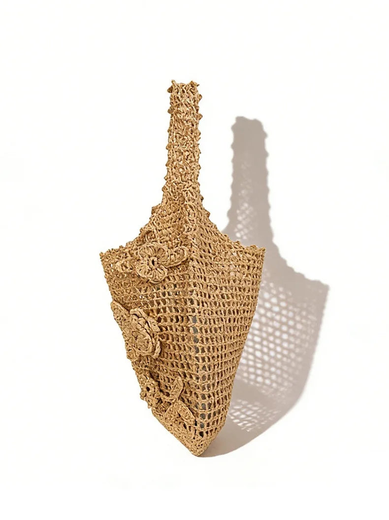 Floral Openwork Woven Tote
