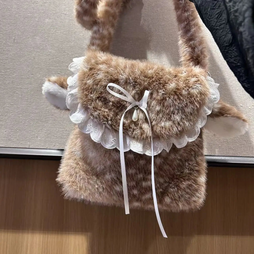 Ruffle-Trim Plush Crossbody Bag