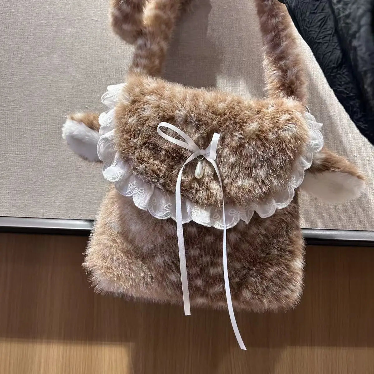 Ruffle-Trim Plush Crossbody Bag