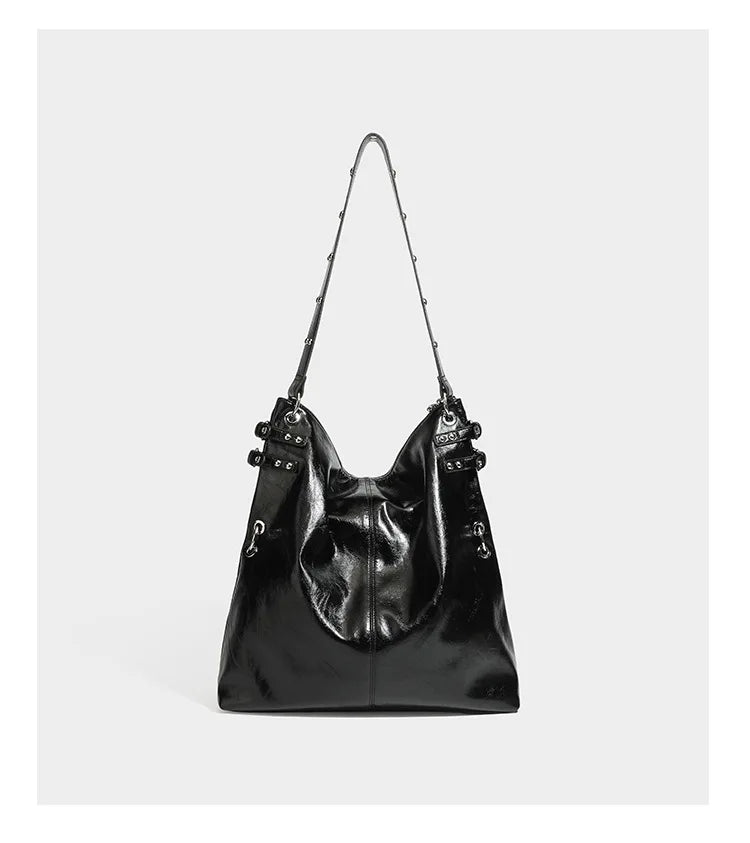 Studded Zip-Pocket Shoulder Bag