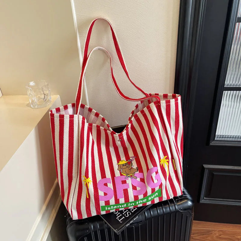 Striped Graphic Shoulder Tote
