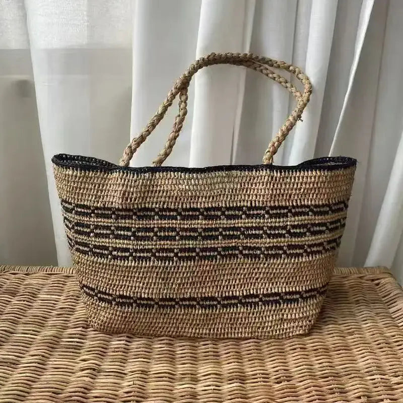 Striped Woven Shoulder Tote