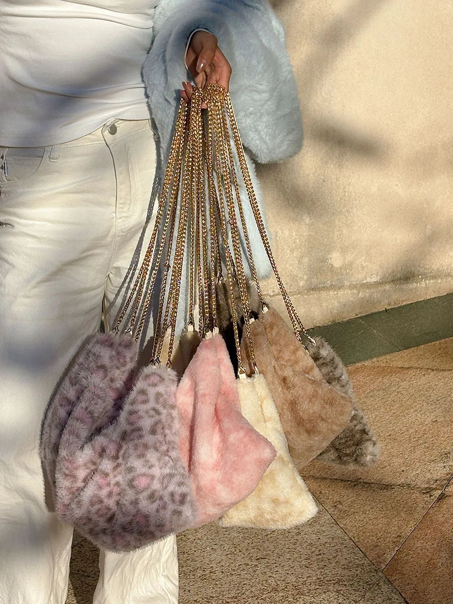 Leopard-Print Plush Shoulder Bag