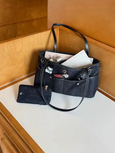 Double-Pocket Shoulder Tote Bag