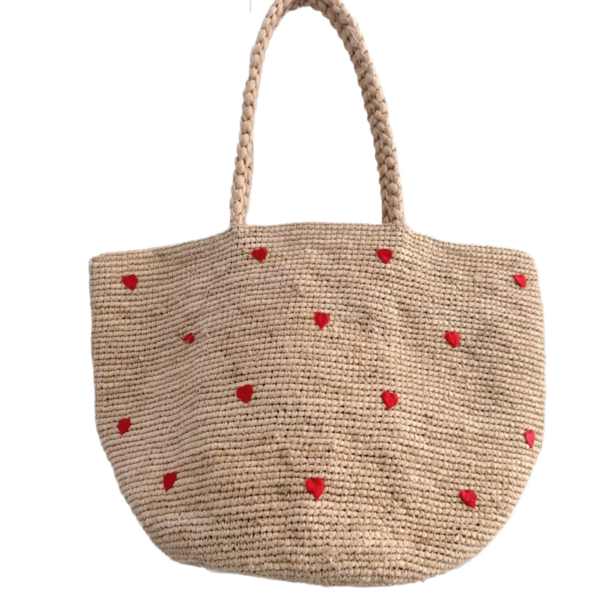 Heart-Pattern Woven Tote Bag