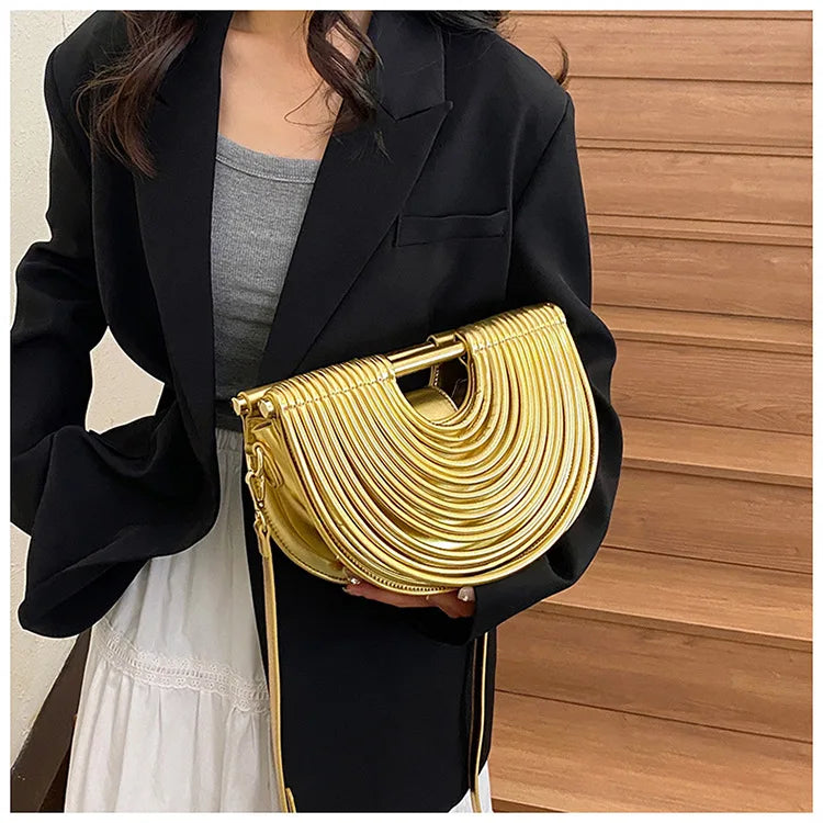 Ribbed Half-Moon Clutch Bag