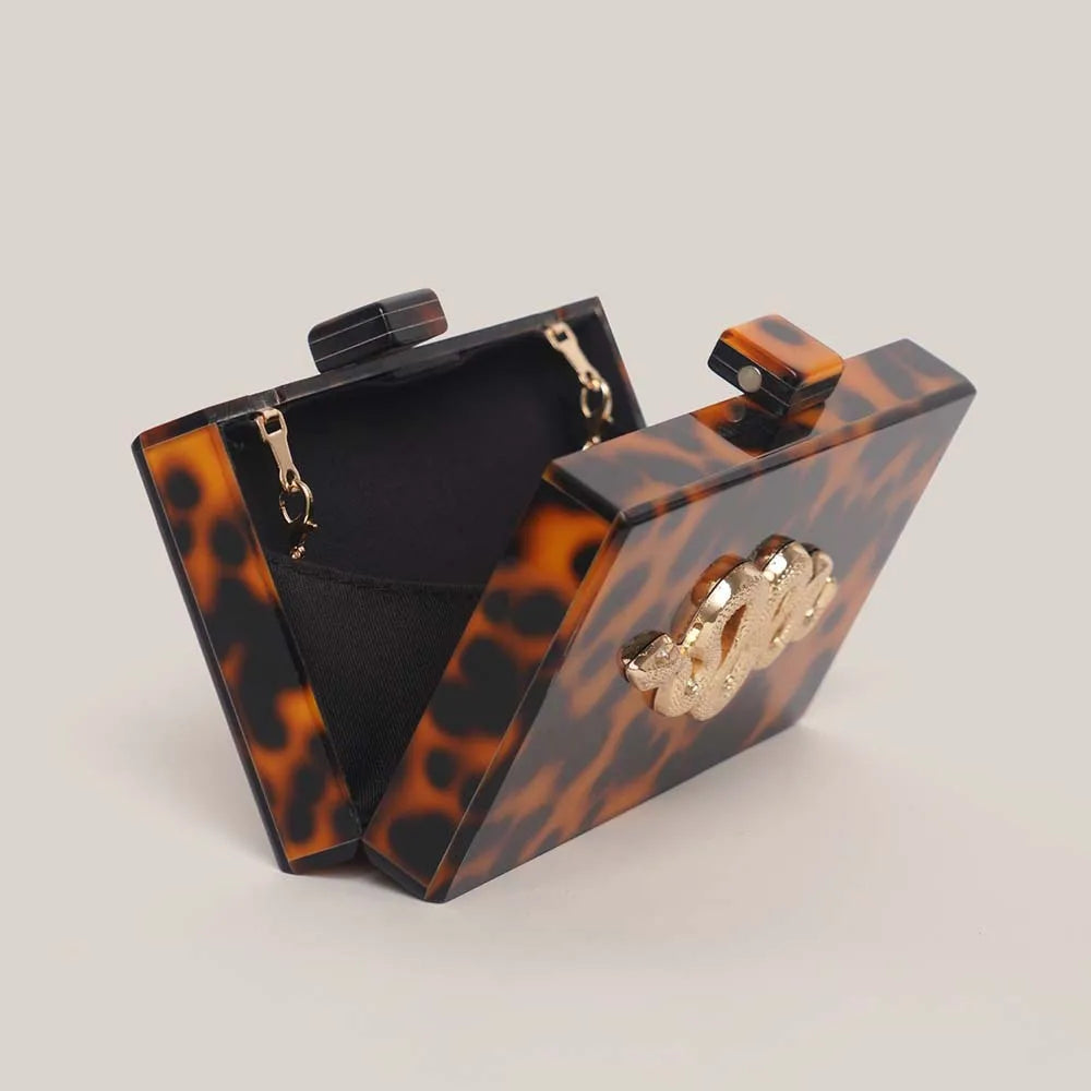 Snake-Motif Leopard Clutch Bag