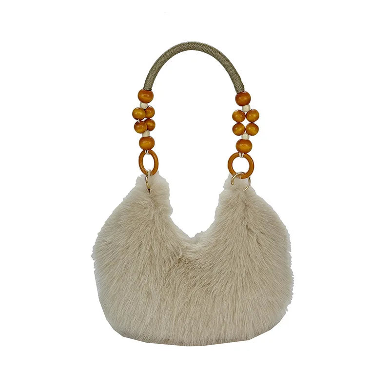 Beaded Handle Plush Handbag