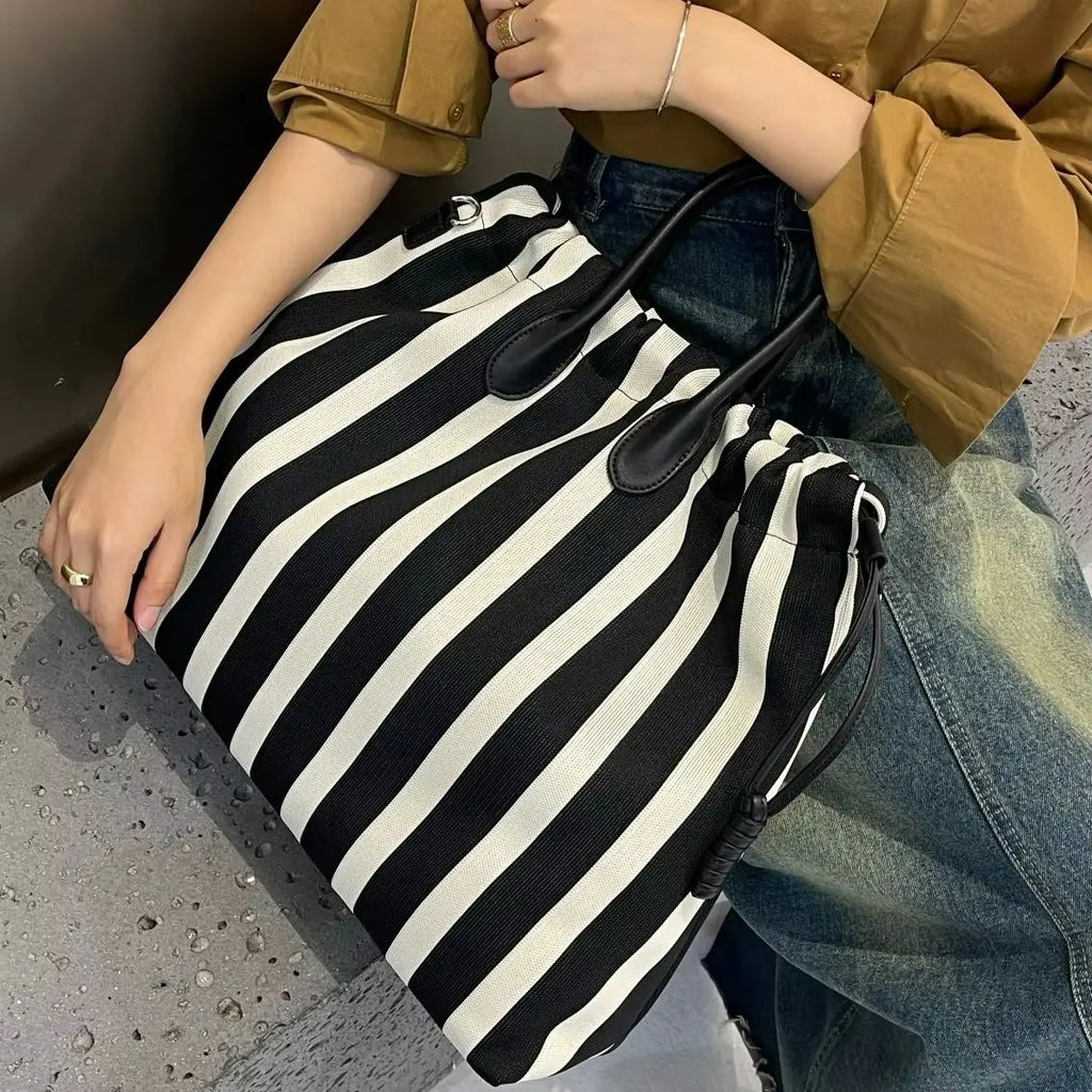 Striped Drawstring Tote Bag