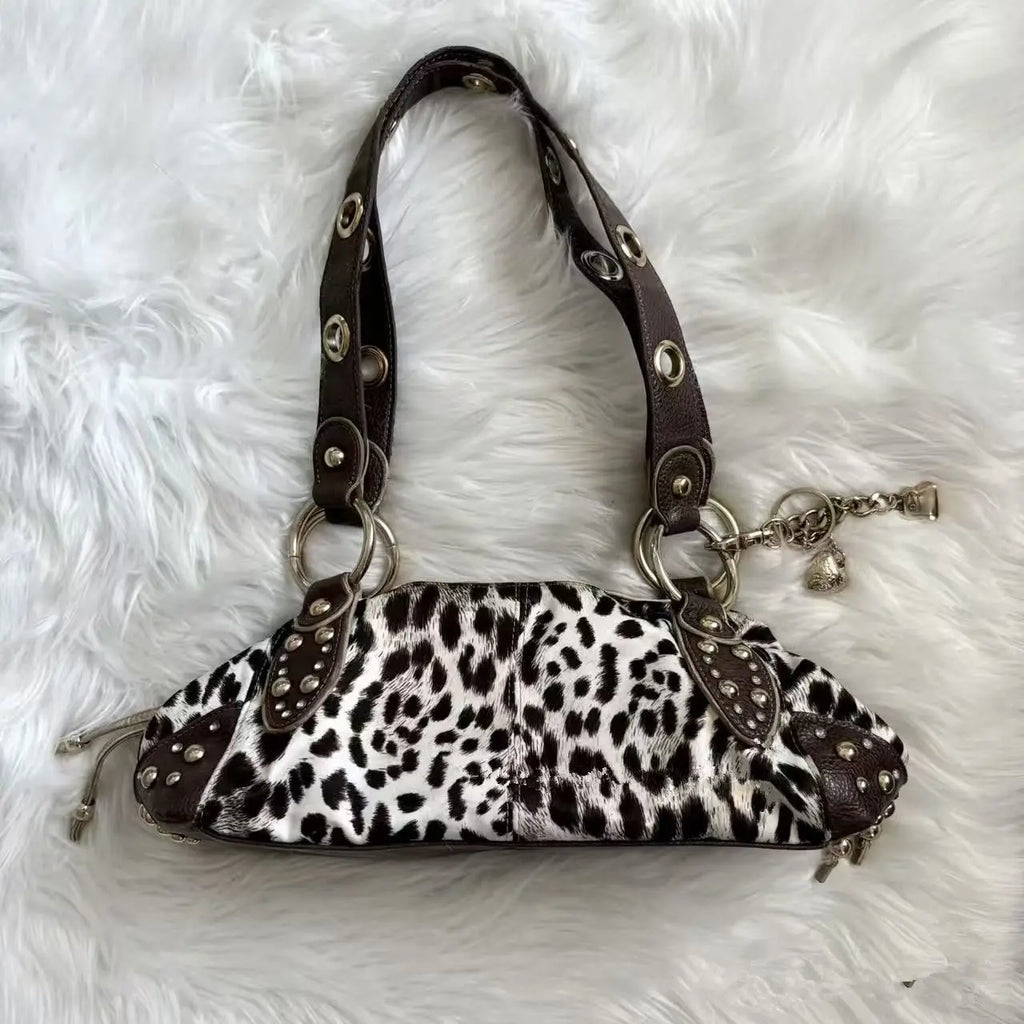 Leopard-Print Grommet Shoulder Bag