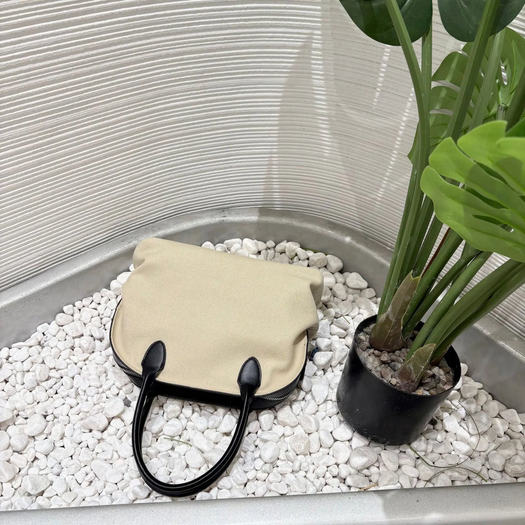 Contrast-Handle Top-Handle Bag