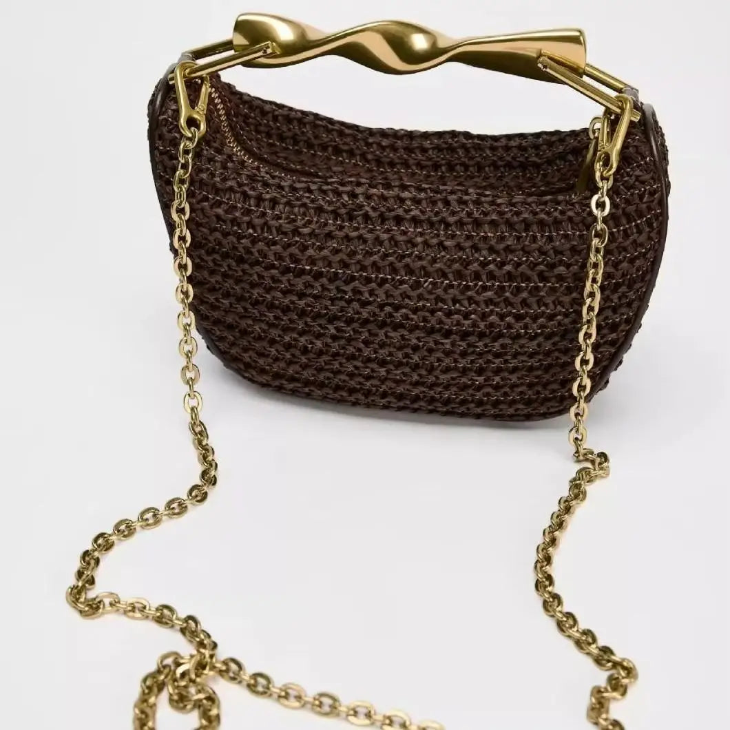 Twist-Handle Woven Handbag