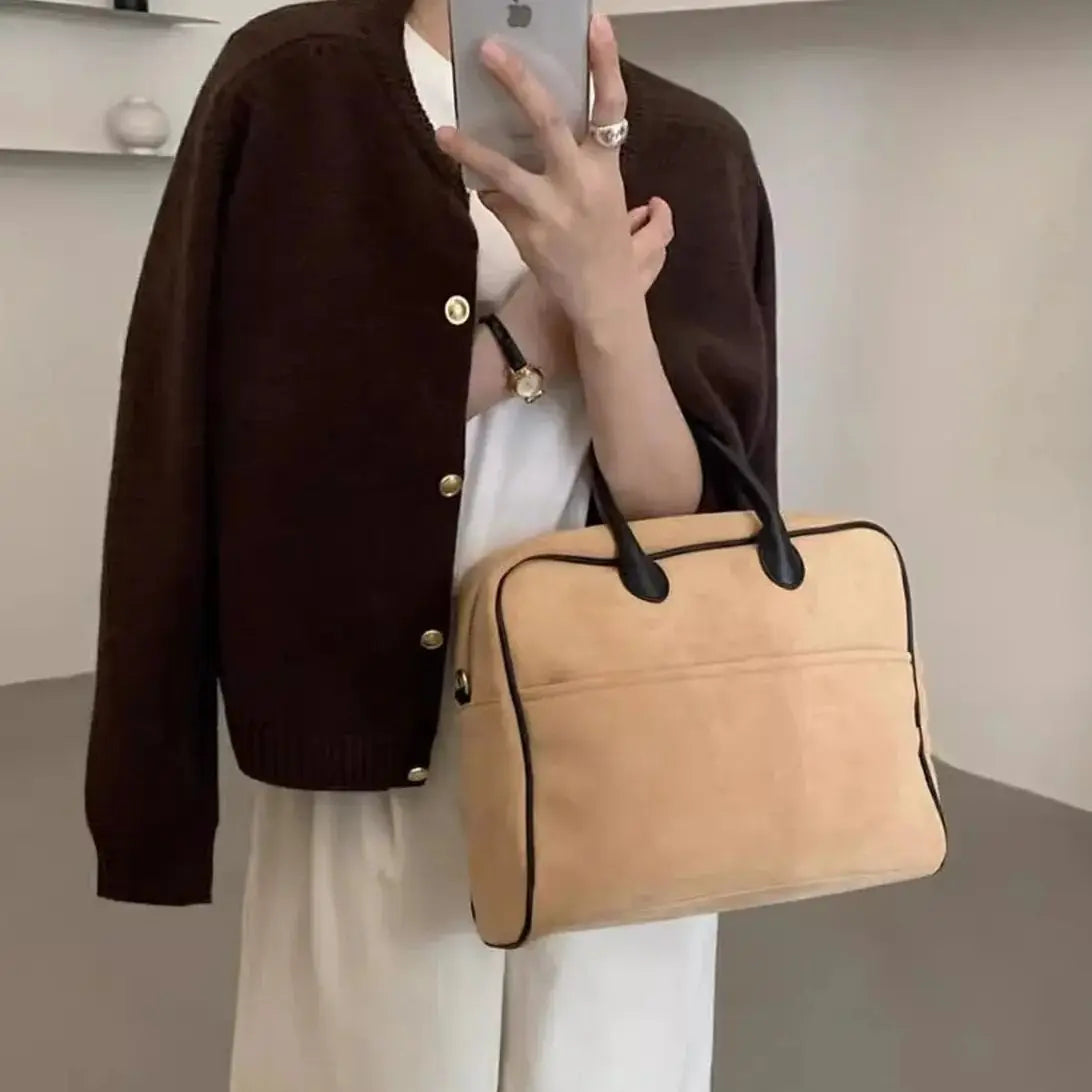 Contrast-Trim Top-Handle Bag