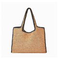 Contrast-Trim Woven Tote Bag