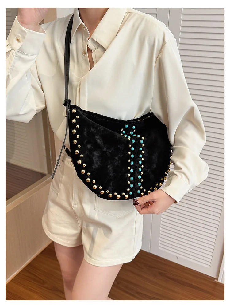 Embellished Crescent Shoulder Bag