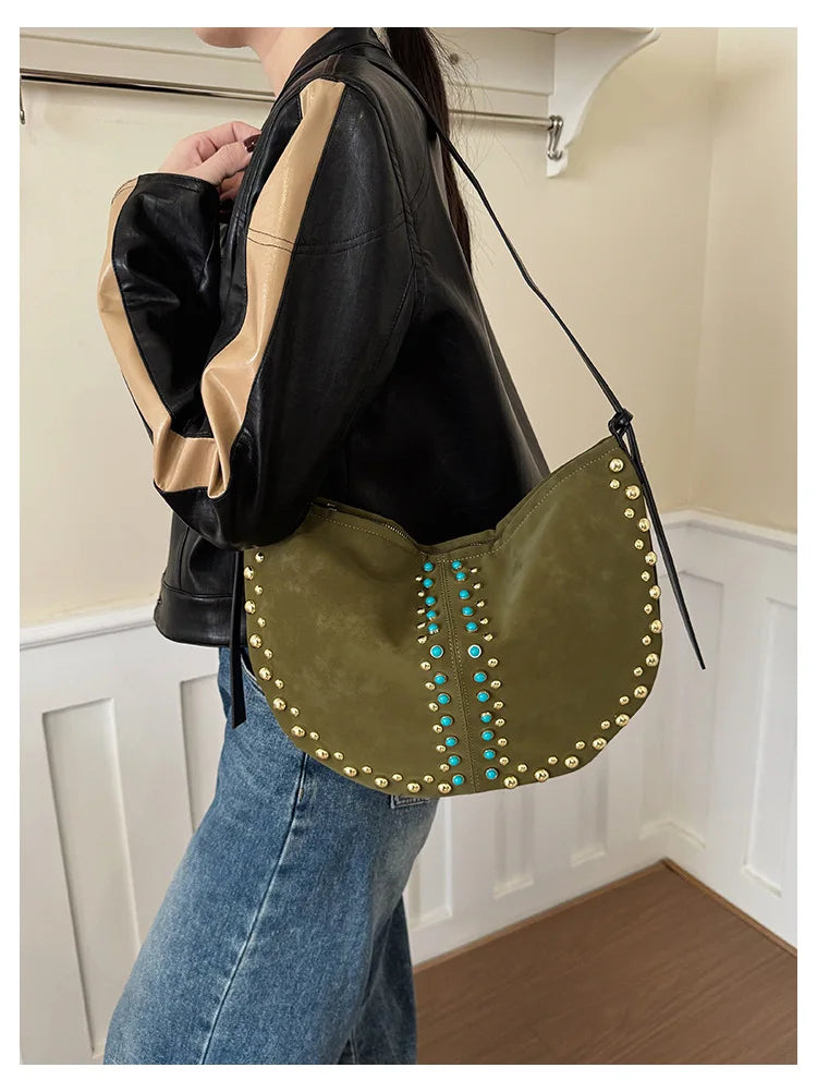Embellished Crescent Shoulder Bag