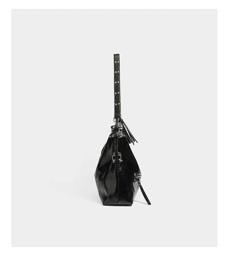 Studded Zip-Pocket Shoulder Bag