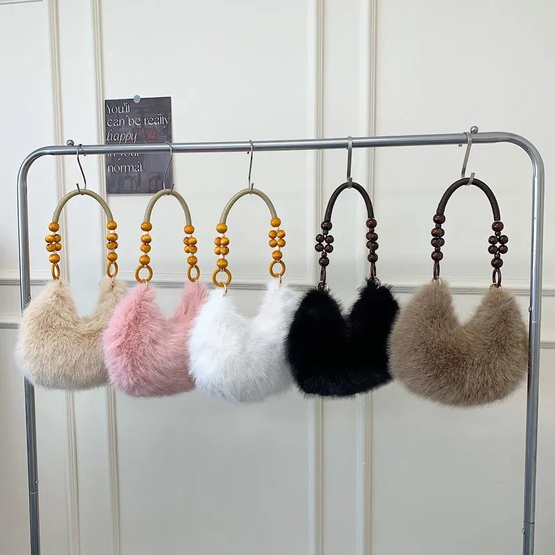 Beaded Handle Plush Handbag