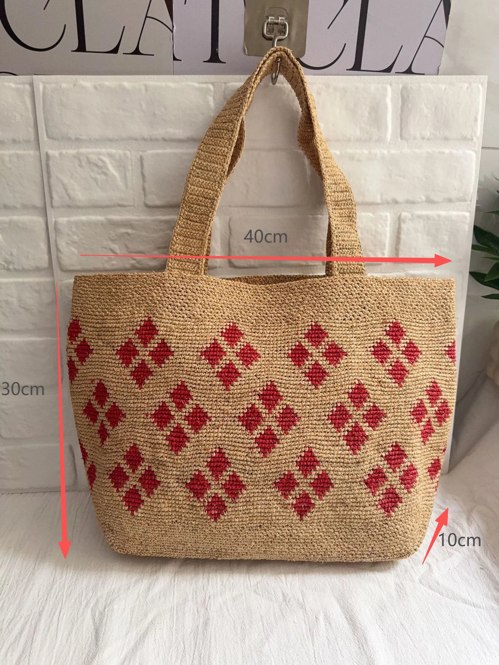 Diamond-Pattern Woven Tote