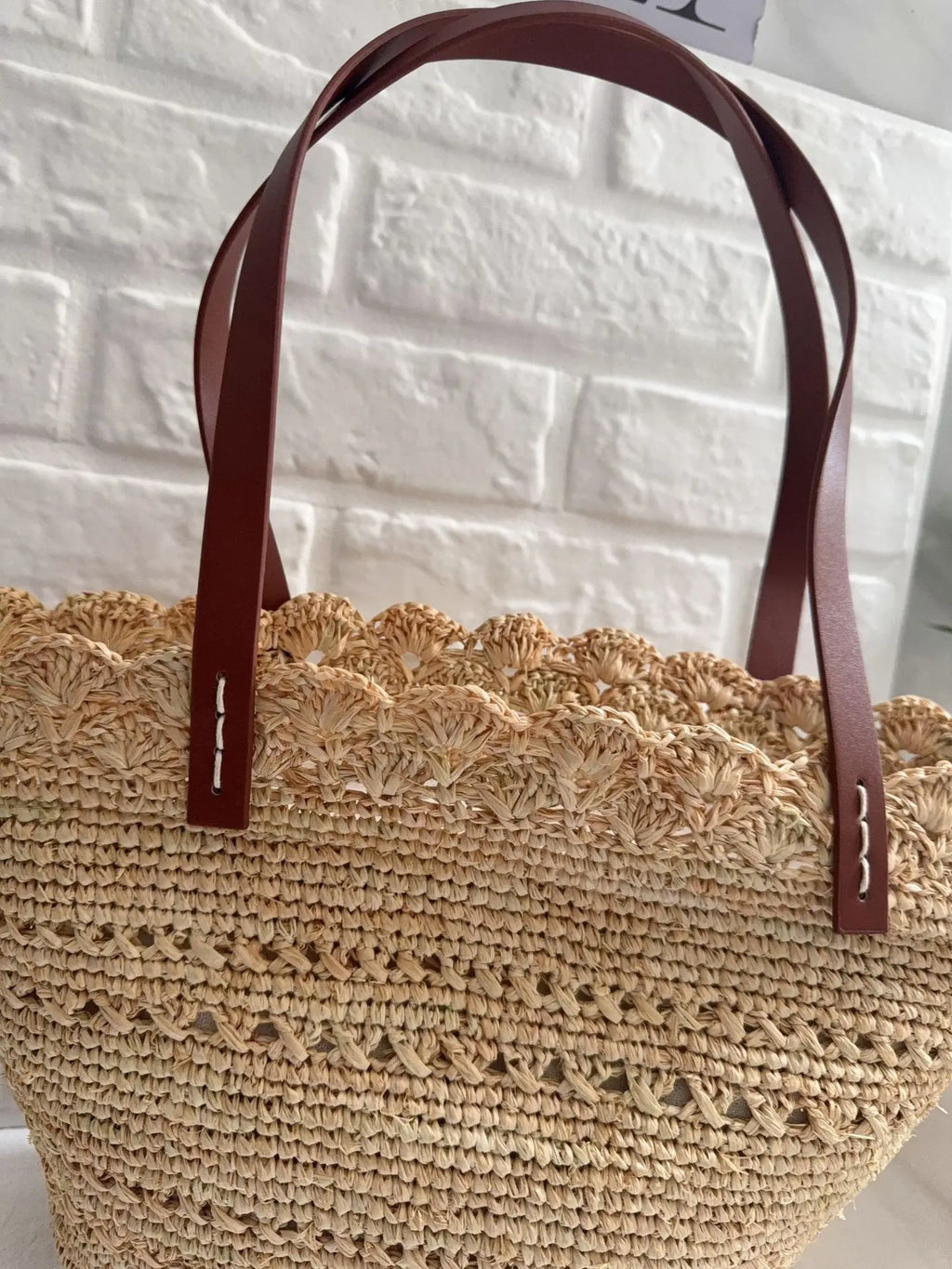 Scalloped Woven Basket Bag