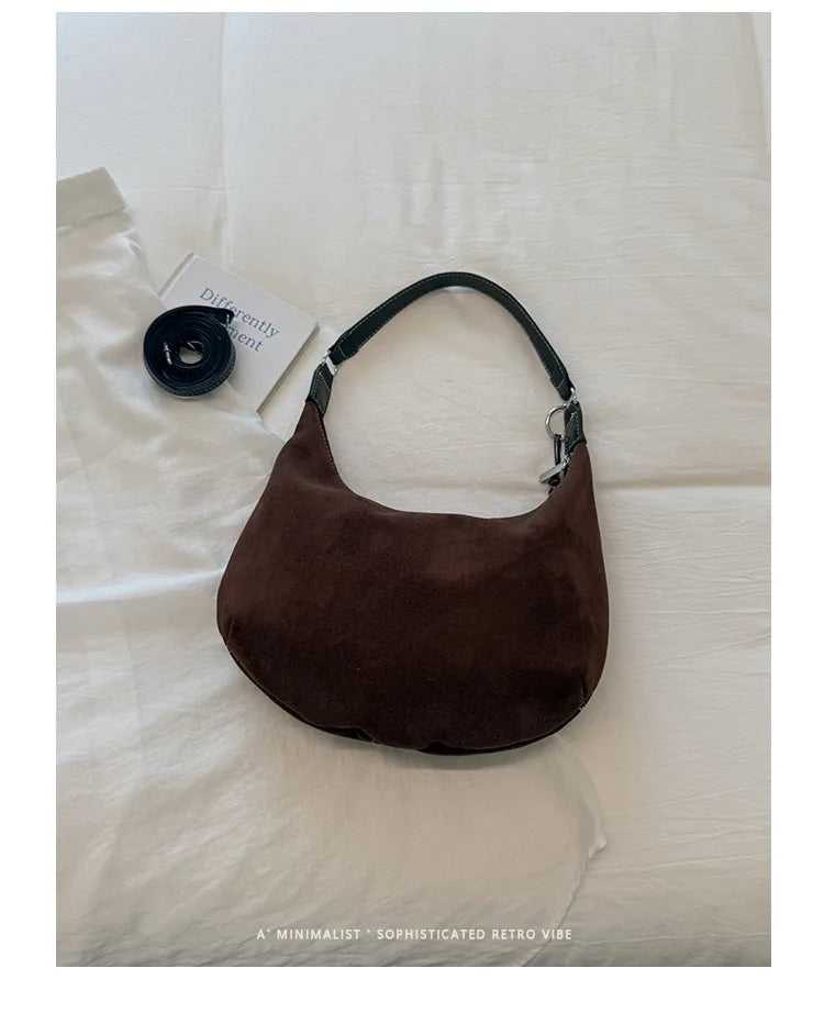 Contrast Stitch Crescent Shoulder Bag