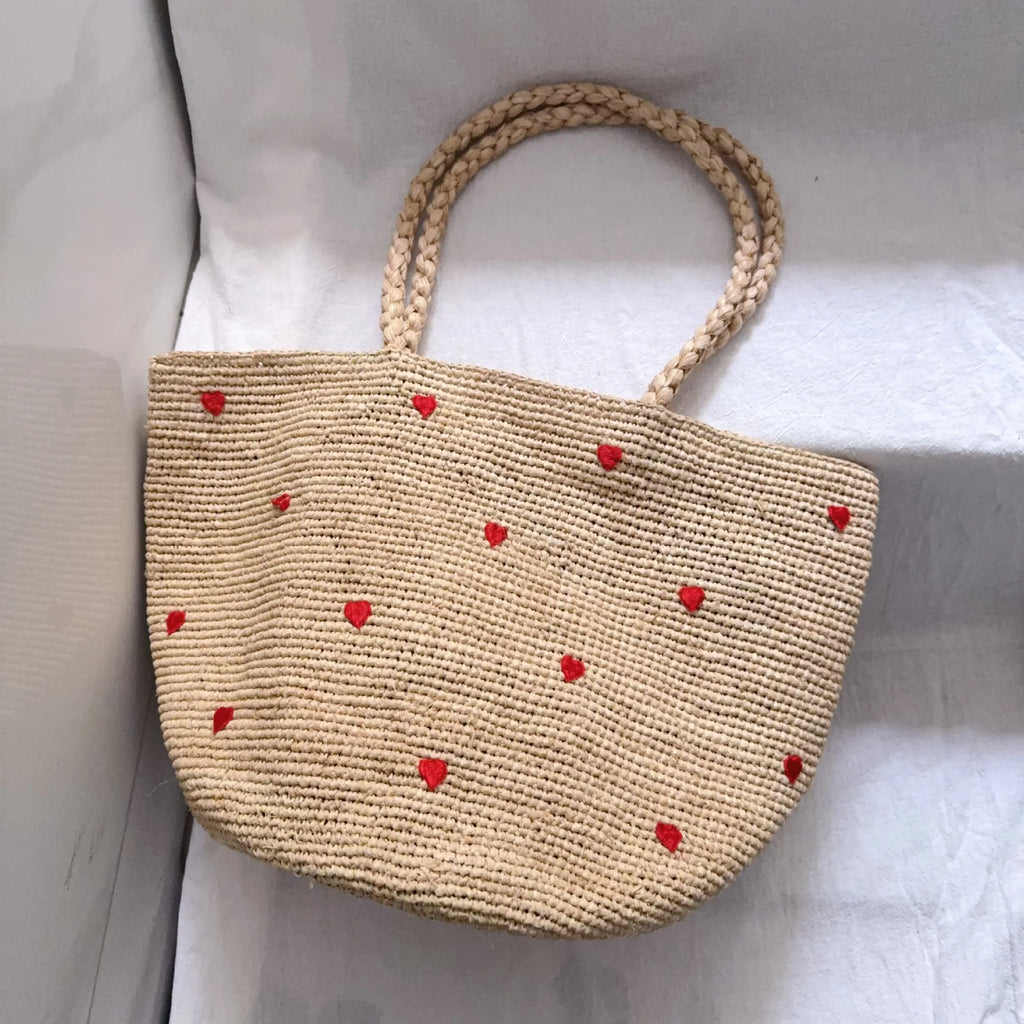 Heart-Pattern Woven Tote Bag