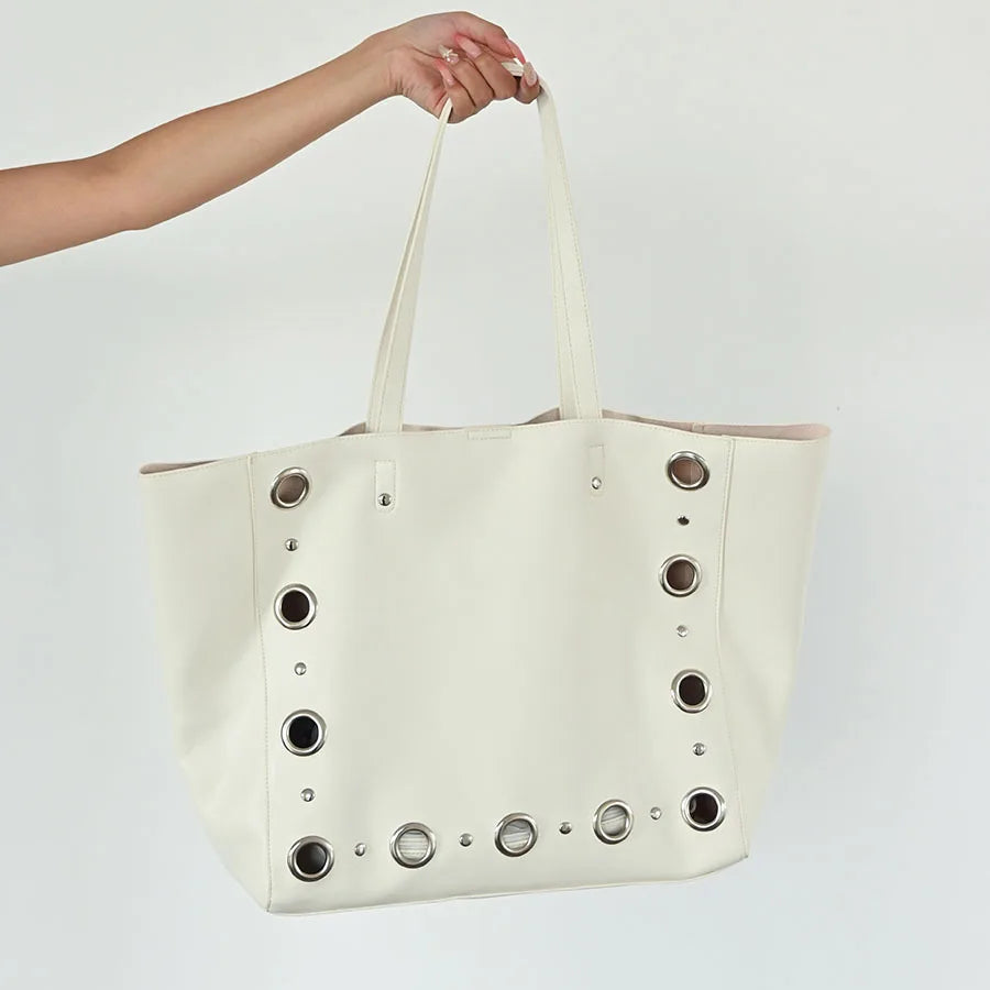 Grommet-Trim Shoulder Tote Bag
