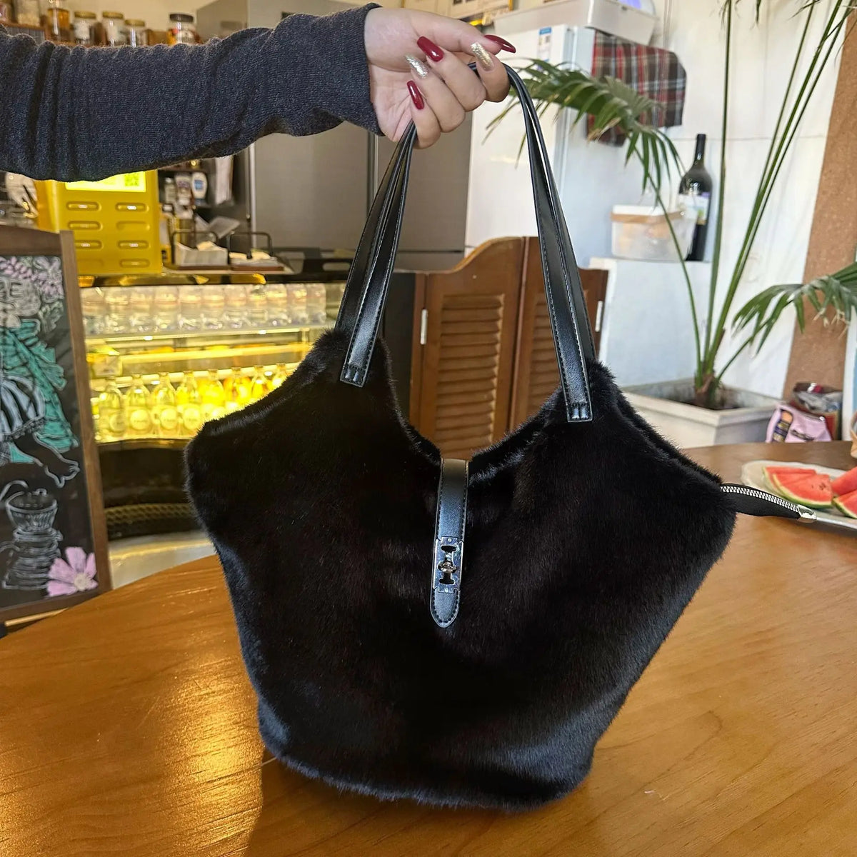 Plush Shoulder Tote Bag