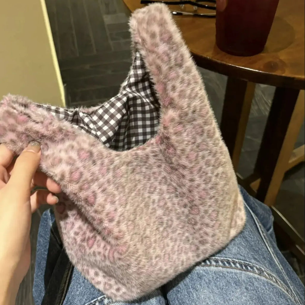 Leopard-Print Plush Shoulder Bag